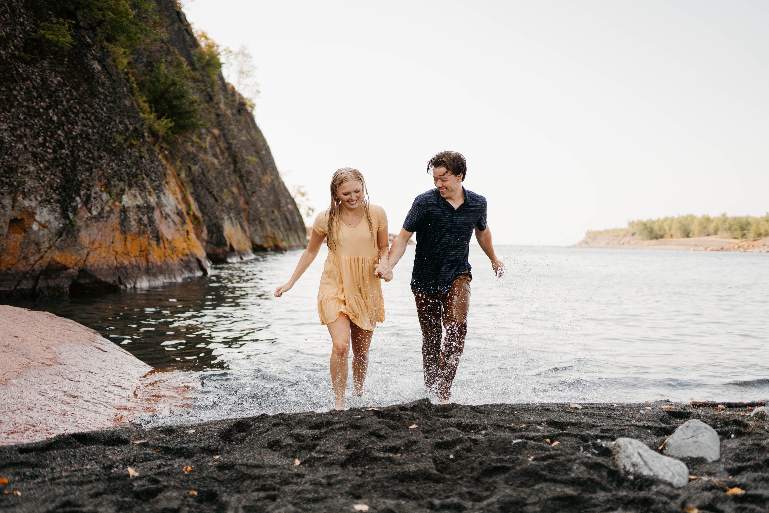 North Shore engagement photos at Black Sand Beach in Two Harbors Minnesota