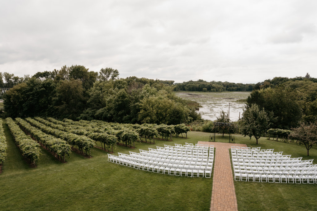 Winehaven wedding ceremony setup in chisago city Minnesota