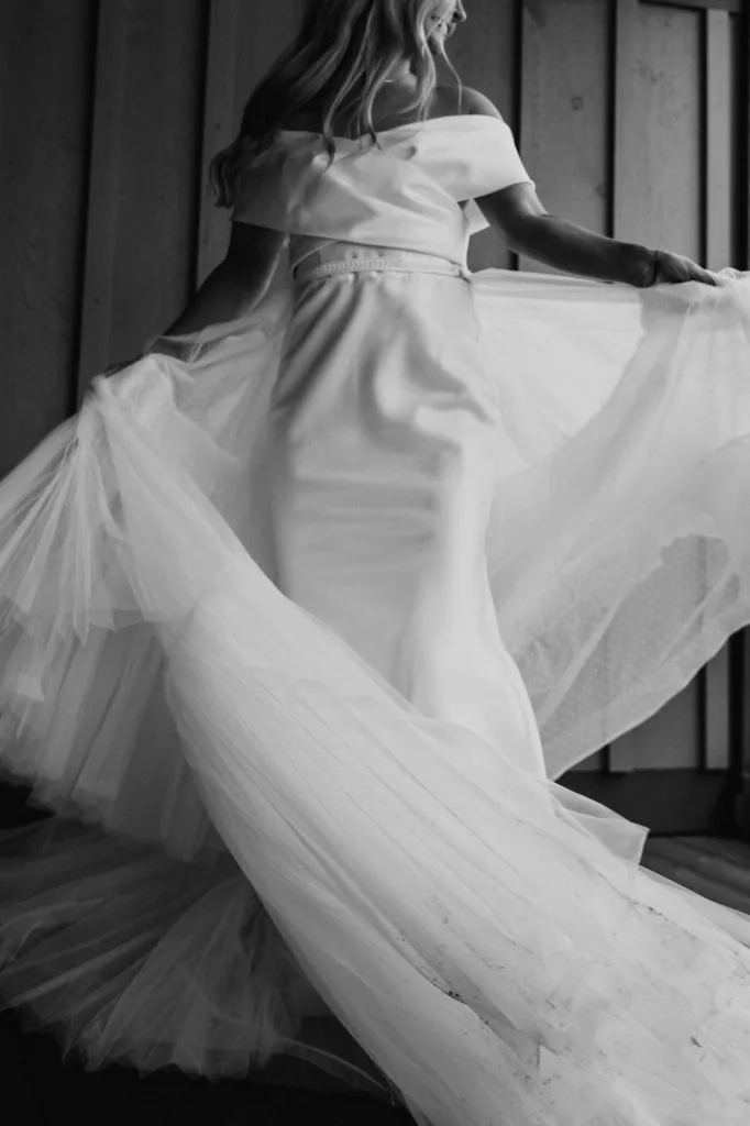 Bride twirling in her dress at Silverthorne Pavilion