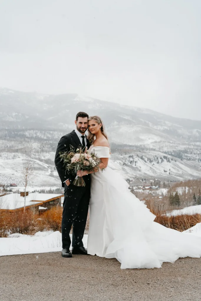 Bride and groom about to get married at Silverthorne Pavilion