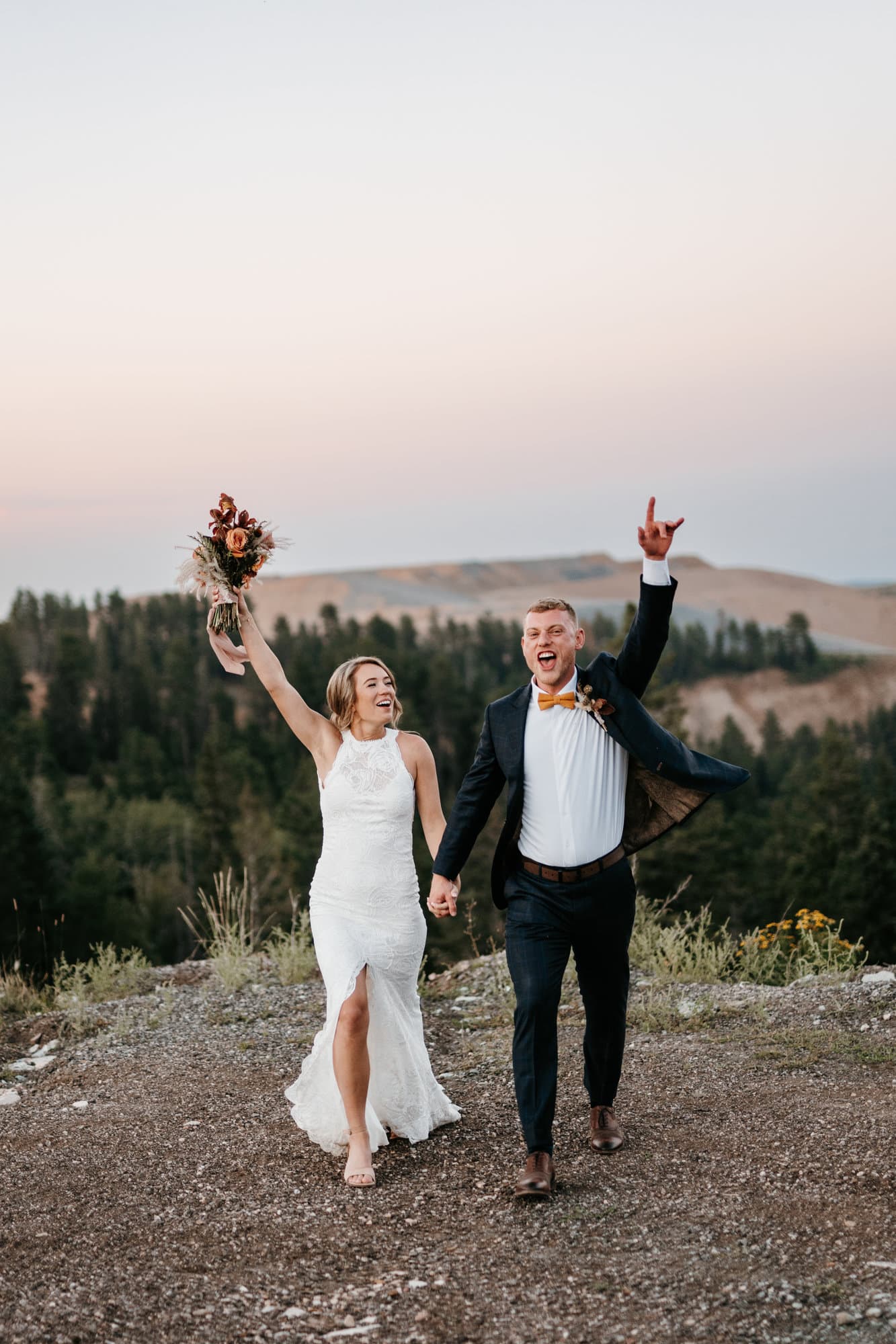Black Hills Mountain Wedding Photography at Terry Peak Chalet sunset portraits with the bride and groom