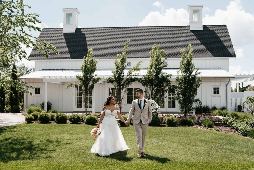 Spring wedding at redeemed farm, bride and groom getting married outdoors