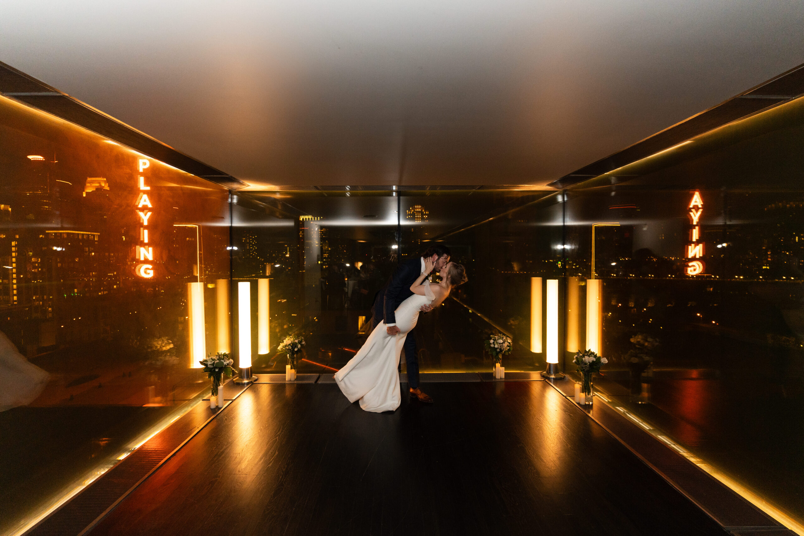 Wedding reception at the Guthrie Theater, a modern wedding venue in Minneapolis - photo taken by Lulle Photo and Film, a husband and wife wedding photography and videography team.