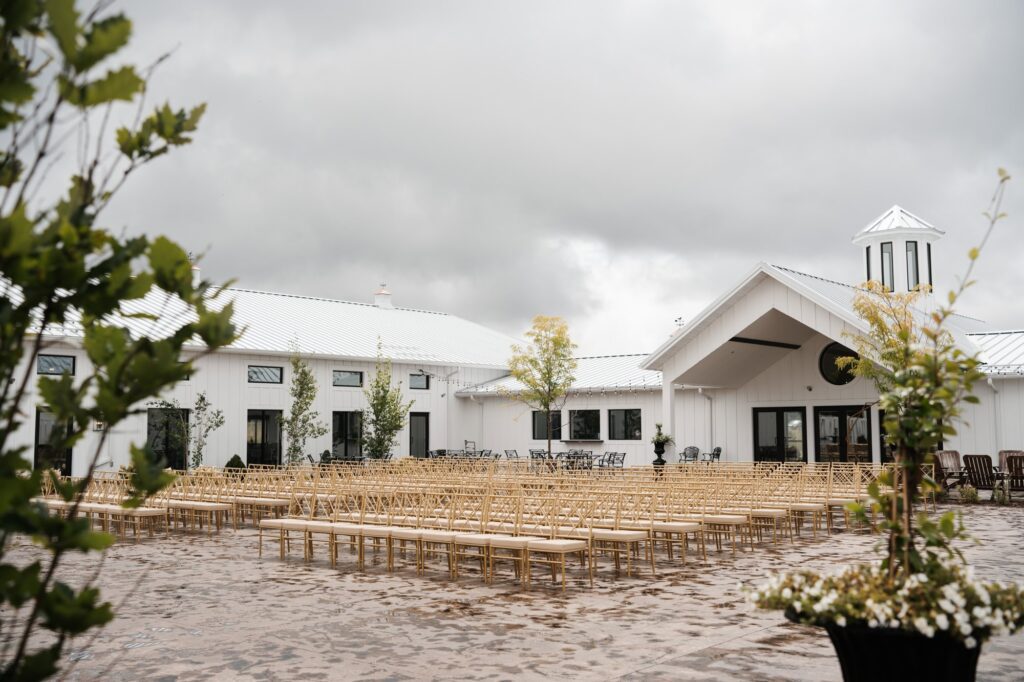 Equestria West by Bavaria down's outdoor courtyard set up for an oudoor wedding on an overcast day in Minnesota.